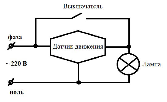 Cхема подключения датчика движения для освещения